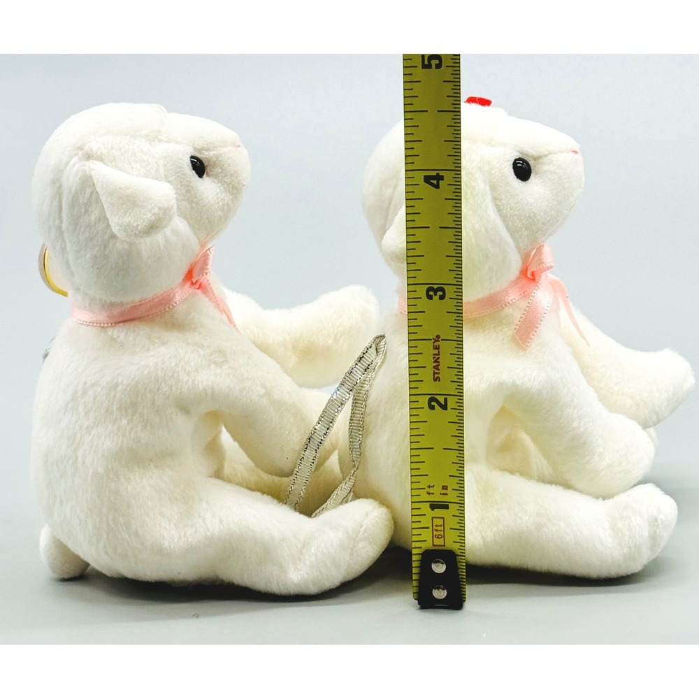 Ty Basket Beanies‎ Lullaby Lamb Plush Easter White Pink Ribbon 2003 Set of 2 - Picture 8 of 8